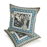Set of Two 16" X 16" Beige and Green Peacock Blown Seam Floral Indoor Outdoor Throw Pillow