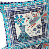 Set of Two 16" X 16" Black and Blue Peacock Blown Seam Floral Indoor Outdoor Throw Pillow