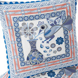 Set of Two 16" X 16" Blue and Off White Peacock Blown Seam Floral Indoor Outdoor Throw Pillow