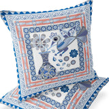 Set of Two 16" X 16" Blue and Gray Peacock Blown Seam Floral Indoor Outdoor Throw Pillow