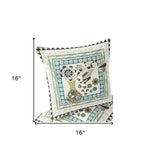 Set of Two 16" X 16" Black and Gray Peacock Blown Seam Floral Indoor Outdoor Throw Pillow