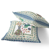 Set of Two 16" X 16" Green and Yellow Peacock Blown Seam Floral Indoor Outdoor Throw Pillow
