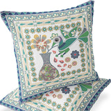 Set of Two 16" X 16" Green and Yellow Peacock Blown Seam Floral Indoor Outdoor Throw Pillow