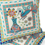 Set of Two 16" X 16" Beige and White Peacock Blown Seam Floral Indoor Outdoor Throw Pillow