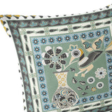 Set of Two 16" X 16" Blue and Gold Peacock Blown Seam Floral Indoor Outdoor Throw Pillow