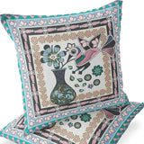 Set of Two 16" X 16" Green and Black Peacock Blown Seam Floral Indoor Outdoor Throw Pillow