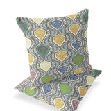 Set of Two 16" X 16" Gray and Gold Botanical Indoor Outdoor Throw Pillow