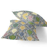 Set of Two 16" X 16" Gray and Gold Botanical Indoor Outdoor Throw Pillow