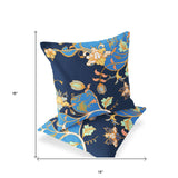 Set of Two 16" X 16" Gray and Gold Botanical Indoor Outdoor Throw Pillow