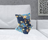 Set of Two 16" X 16" Blue and Orange Botanical Indoor Outdoor Throw Pillow