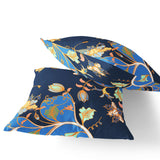 Set of Two 16" X 16" Blue and Orange Botanical Indoor Outdoor Throw Pillow