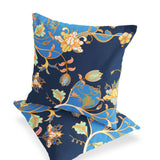 Set of Two 16" X 16" Blue and Orange Botanical Indoor Outdoor Throw Pillow