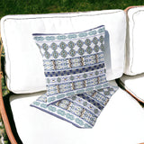 Set of Two 16" X 16" Blue and White Striped Indoor Outdoor Throw Pillow