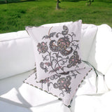 Set of Two 16" X 16" Gray and White Botanical Indoor Outdoor Throw Pillow