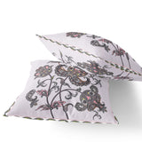 Set of Two 16" X 16" Gray and White Botanical Indoor Outdoor Throw Pillow