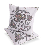 Set of Two 16" X 16" Gray and White Botanical Indoor Outdoor Throw Pillow