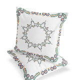 Set of Two 16" X 16" Green and White Botanical Indoor Outdoor Throw Pillow