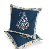 Set of Two 16" X 16" Blue and Orange Botanical Indoor Outdoor Throw Pillow
