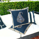 Set of Two 16" X 16" Blue and Orange Botanical Indoor Outdoor Throw Pillow