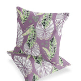 Set of Two 16" X 16" Purple and White Botanical Indoor Outdoor Throw Pillow