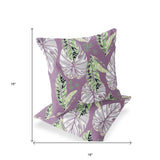 Set of Two 16" X 16" Purple and White Botanical Indoor Outdoor Throw Pillow