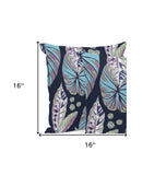 Set of Three 16" X 16" Blue and White Geometric Indoor Outdoor Throw Pillow