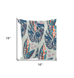 Set of Three 16" X 16" Blue and Purple Botanical Indoor Outdoor Throw Pillow
