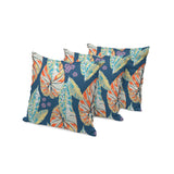 Set of Three 16" X 16" Blue and Orange Botanical Indoor Outdoor Throw Pillow