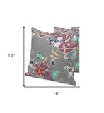 Set of Three 16" X 16" Orange and Ivory Botanical Indoor Outdoor Throw Pillow