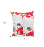 Set of Three 16" X 16" Pink and Orange Botanical Indoor Outdoor Throw Pillow