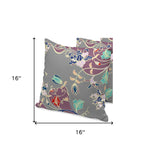Set of Three 16" X 16" Red and White Botanical Indoor Outdoor Throw Pillow