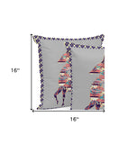 Set of Three 16" X 16" Green and Pink Abstract Indoor Outdoor Throw Pillow