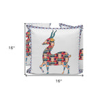 Set of Three 16" X 16" Gray and Purple Deer Indoor Outdoor Throw Pillow
