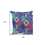 Set of Three 16" X 16" Green and Pink Botanical Indoor Outdoor Throw Pillow