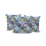 Set of Three 16" X 16" Blue and Orange Botanical Indoor Outdoor Throw Pillow