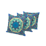 Set of Three 16" X 16" Green and Red Abstract Indoor Outdoor Throw Pillow