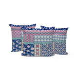 Set of Three 16" X 16" Blue and Pink Botanical Indoor Outdoor Throw Pillow