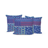 Set of Three 16" X 16" Blue and Yellow Botanical Indoor Outdoor Throw Pillow