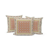 Set of Three 16" X 16" Orange and White Botanical Indoor Outdoor Throw Pillow