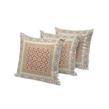 Set of Three 16" X 16" Orange and White Botanical Indoor Outdoor Throw Pillow