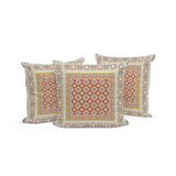 Set of Three 16" X 16" Orange and White Botanical Indoor Outdoor Throw Pillow