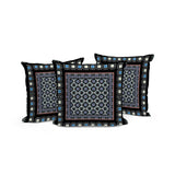 Set of Three 16" X 16" Black and Blue Botanical Indoor Outdoor Throw Pillow