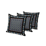 Set of Three 16" X 16" Black and Blue Botanical Indoor Outdoor Throw Pillow