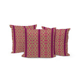 Set of Three 16" X 16" Pink and Green Striped Indoor Outdoor Throw Pillow