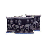 Set of Three 16" X 16" Blue and Purple Elephant Paisley Indoor Outdoor Throw Pillow