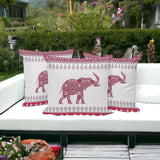 Set of Three ) Red and White Elephant Paisley Indoor Outdoor Throw Pillow with No Decorative Additions