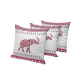 Set of Three ) Red and White Elephant Paisley Indoor Outdoor Throw Pillow with No Decorative Additions