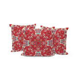 Set of Three 16" X 16" Red and Ivory Geometric Indoor Outdoor Throw Pillow