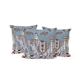 Set of Three 16" X 16" Blue and Brown Elephant Indoor Outdoor Throw Pillow