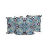 Set of Three 16" X 16" Blue and Off White Geometric Indoor Outdoor Throw Pillow